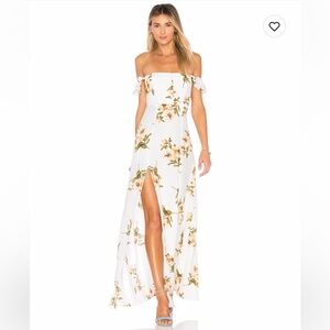 FLYNN SKYE Bardot Maxi Dress in Orange Gatherings